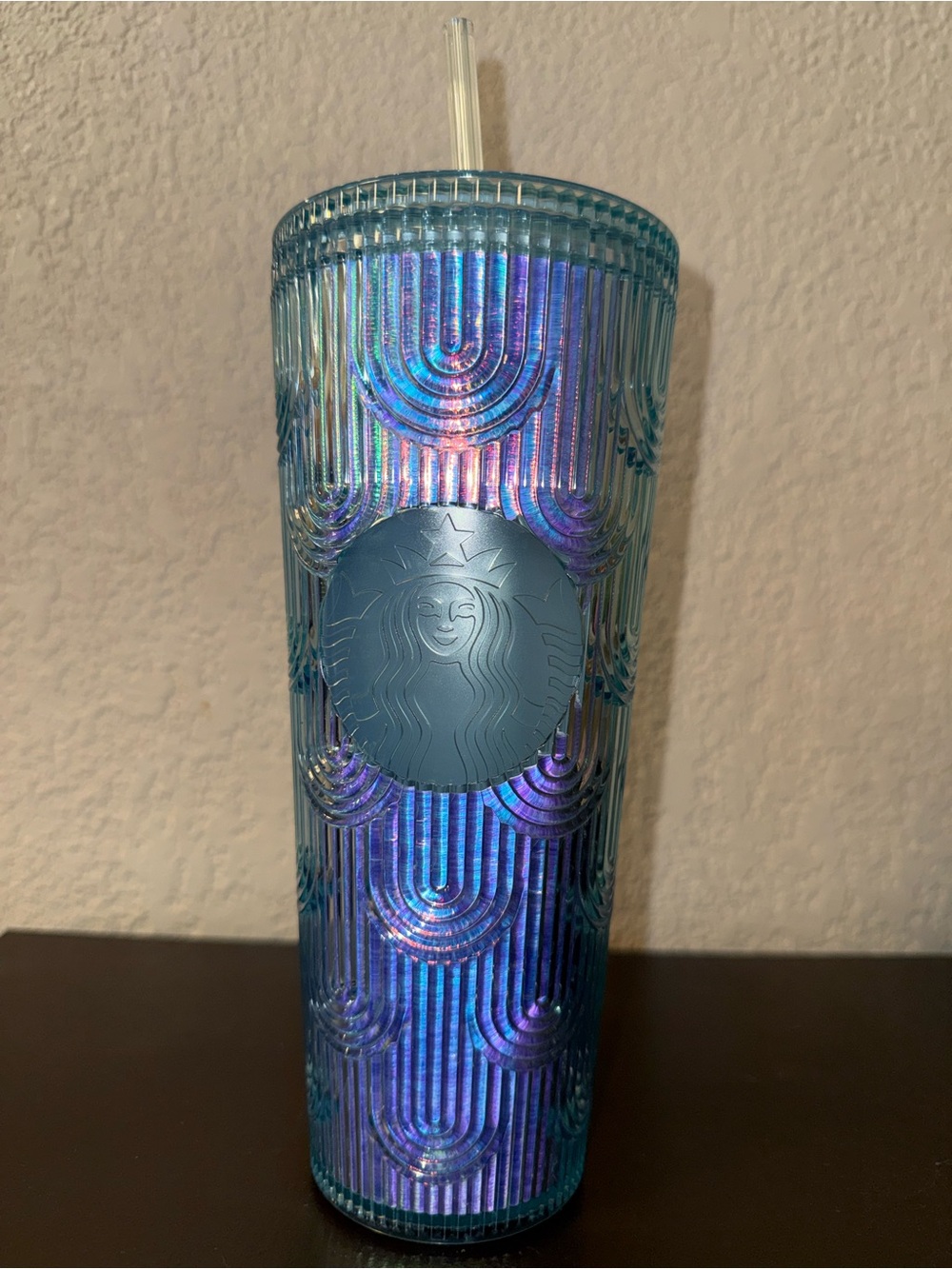 Starbucks Iridescent Teal Blue Reusable Cold Cup with Straw